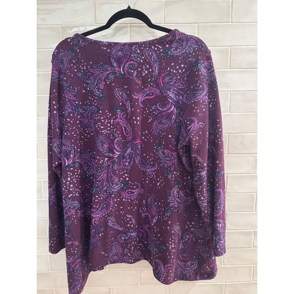D&Co Petite 1X Paisley Print Long Sleeve Top Purple Pink - Picture 1 of 3